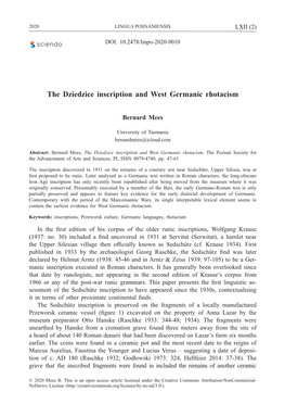 The Dziedzice Inscription and West Germanic Rhotacism