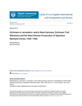 Eichmann Trial Witnesses and the West German Prosecution of Operation Reinhard Crimes, 1958–1966