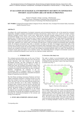 Evaluation of Ecological Environment Security in Contiguous Poverty Alleviation Area of Sichuan Province