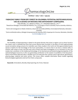 Fabaceae Family from Dry Forest in Colombia: Potential Biotechnological Use As a Source of Biocides and Antioxidant Compounds