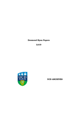 Desmond Ryan Papers LA10 UCD ARCHIVES