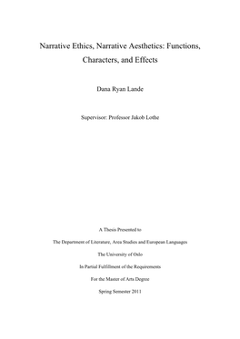 Narrative Ethics, Narrative Aesthetics: Functions, Characters, and Effects