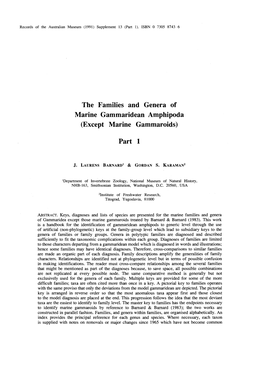 The Families and Genera of Marine Gammaridean Amphipoda (Except Marine Gammaroids)