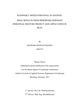 Randomly Mixed Perennial Plantings: Trial Results from Bernburg/Germany
