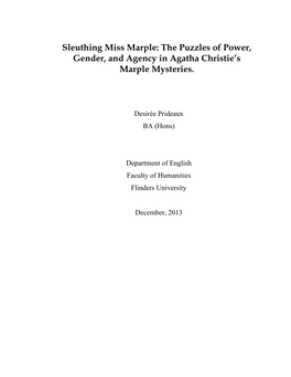 Sleuthing Miss Marple: the Puzzles of Power, Gender, and Agency in Agatha Christie’S Marple Mysteries