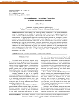 Livestock Resource Potential and Constraints in Somali Regional State, Ethiopia