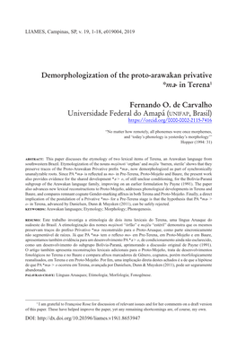 Demorphologization of the Proto-Arawakan Privative *Ma- in Terena1