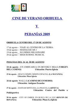 Cine De Verano Orihuela Y Pedanías 2009