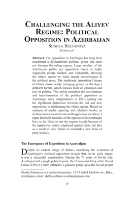 Political Opposition in Azerbaijan Shahla Sultanova Journalist