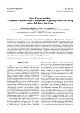 Attempted Callus Induction of Holoparasite Rafflesia Patma Blume Using Primordial Flower Bud Tissue