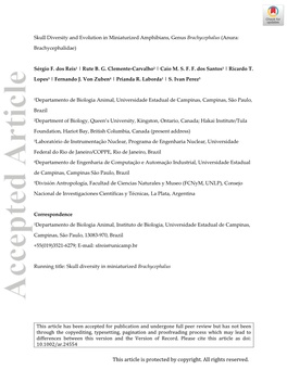 Skull Diversity and Evolution in Miniaturized Amphibians, Genus Brachycephalus (Anura