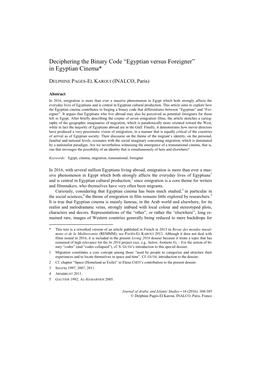 Deciphering the Binary Code “Egyptian Versus Foreigner” in Egyptian Cinema*