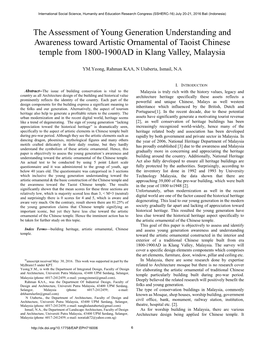 The Assessment of Young Generation Understanding and Awareness Toward Artistic Ornamental of Taoist Chinese Temple from 1800-1900AD in Klang Valley, Malaysia