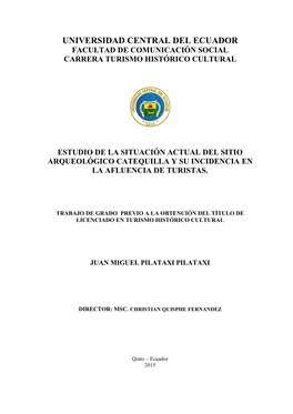Universidad Central Del Ecuador Facultad De Comunicación Social Carrera Turismo Histórico Cultural