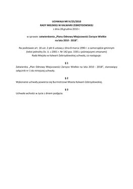 Plan Odnowy Miejscowości Zarzyce Wielkie Na Lata 2010 - 2018”, Stanowiący Załącznik Nr 1 Do Niniejszej Uchwały