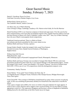 Great Sacred Music Sunday, February 7, 2021