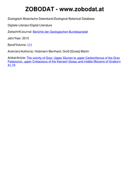 Upper Silurian to Upper Carboniferous of the Graz Palaeozoic, Upper Cretaceous of the Kainach Gosau and Middle Miocene of Gratkorn 41-74 ©Geol