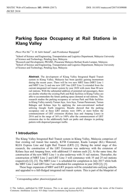 Parking Space Occupancy at Rail Stations in Klang Valley