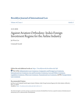 India's Foreign Investment Regime for the Airline Industry Jae Woon Lee