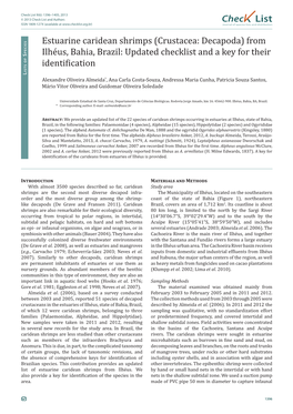 Estuarine Caridean Shrimps (Crustacea: Decapoda) from Ilhéus