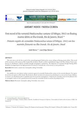 First Record of the Vermetid Petaloconchus Varians (D'orbigny