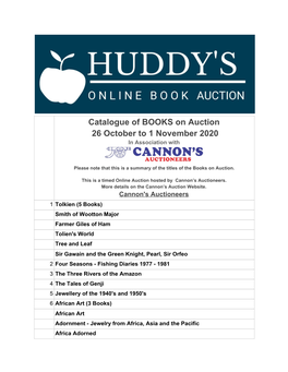 Catalogue of BOOKS on Auction 26 October to 1 November 2020 in Association With