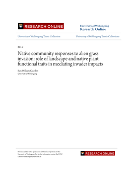 Native Community Responses to Alien Grass Invasion: Role of Landscape