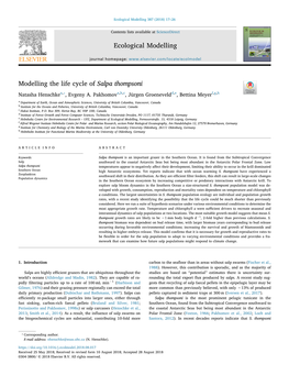 Modelling the Life Cycle of Salpa Thompsoni T ⁎ Natasha Henschkea, , Evgeny A