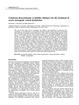 (A Bladder Chimney) for the Treatment of Severe Neurogenic Vesical Dysfunction