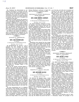 9047 Hon. Earl Blumenauer Hon. Eddie Bernice Johnson Hon. Benjamin Quayle Hon. Frank R. Wolf