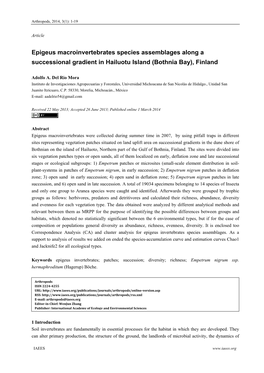 Epigeus Macroinvertebrates Species Assemblages Along a Successional Gradient in Hailuotu Island (Bothnia Bay), Finland