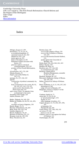 The First French Reformation: Church Reform and the Origins of the Old Regime Tyler Lange Index More Information