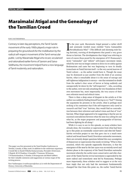 Maraimalai Atigal and the Genealogy of the Tamilian Creed