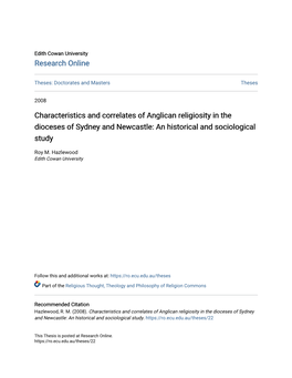 Characteristics and Correlates of Anglican Religiosity in the Dioceses of Sydney and Newcastle: an Historical and Sociological Study