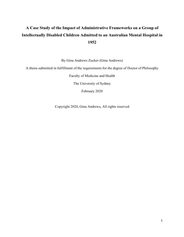 A Case Study of the Impact of Administrative Frameworks on a Group of Intellectually Disabled Children Admitted to an Australian Mental Hospital in 1952