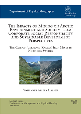 The Impacts of Mining on Arctic Environment and Society from Corporate Social Responsibility and Sustainable Development Perspectives