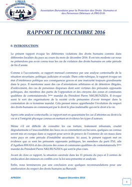 Rapport De Decembre 2016