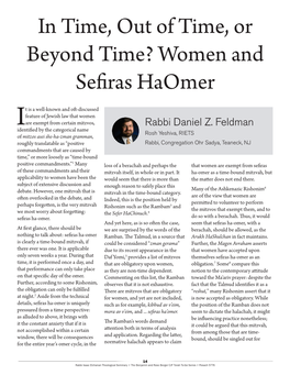 In Time, out of Time, Or Beyond Time? Women and Sefiras Haomer