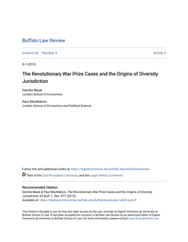 The Revolutionary War Prize Cases and the Origins of Diversity Jurisdiction