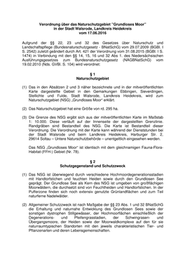 Verordnung Über Das Naturschutzgebiet ”Grundloses Moor” in Der Stadt Walsrode, Landkreis Heidekreis Vom 17.06.2016 Aufgrun