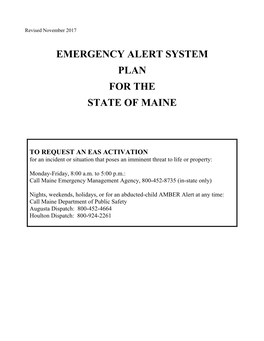 Emergency Alert System Plan for the State of Maine