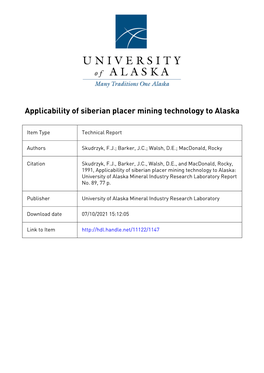 Applicability of Siberian Placer Mining Technology to Alaska