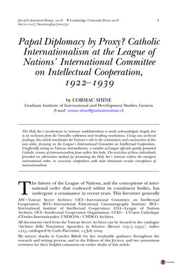 Papal Diplomacy by Proxy? Catholic Internationalism at the League of Nations’ International Committee on Intellectual Cooperation, –