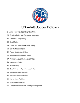 US Adult Soccer Policies