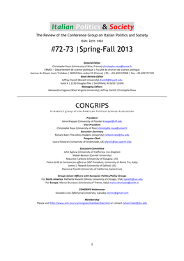 Italian Politics & Society #72-73 |Spring-Fall 2013 CONGRIPS