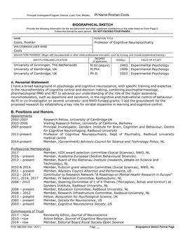 PHS 398 (Rev. 9/04), Biographical Sketch Format Page