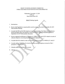 Right to Know Advisory Committee Public Records Exception Review Subcommittee