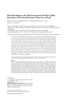 Plant Knowledge in the Historia Naturalis Brasiliae (1648): Retentions of Seventeenth-Century Plant Use in Brazil