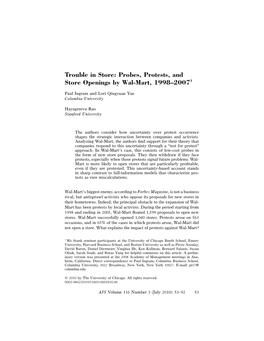 Probes, Protests, and Store Openings by Wal-Mart, 1998–20071