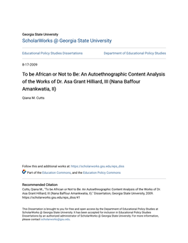 To Be African Or Not to Be: an Autoethnographic Content Analysis of the Works of Dr